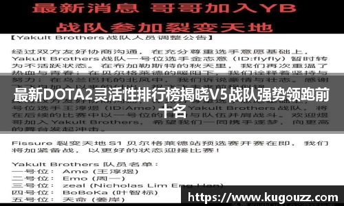 最新DOTA2灵活性排行榜揭晓V5战队强势领跑前十名